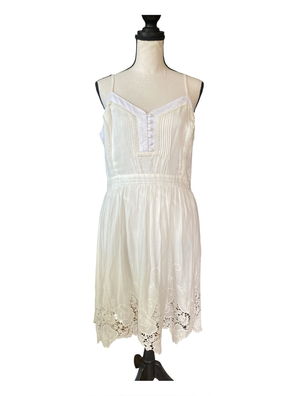 Chelsea & Violet White Boho Lace Embroidered Cami Dress Large Midi Lined